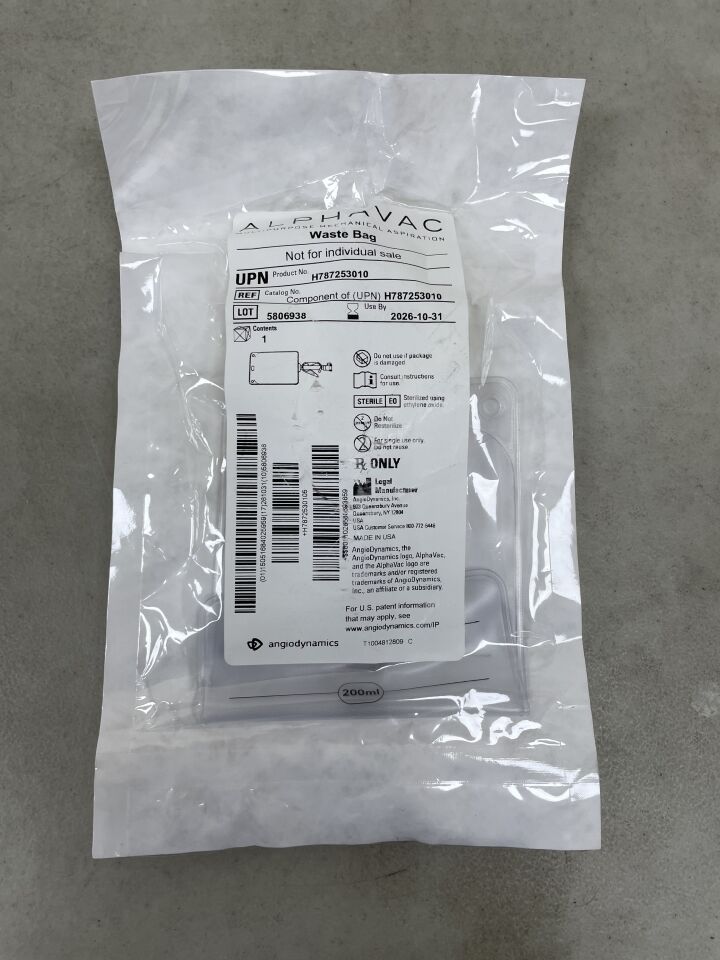H787253010-WB - ANGIO DYNAMICS - AlphaVac Multipurpose Mechanical Aspiration, Waste Bag (WASTE BAG ONLY), (EA) - ( Expiry Date: 2026-10-31 )