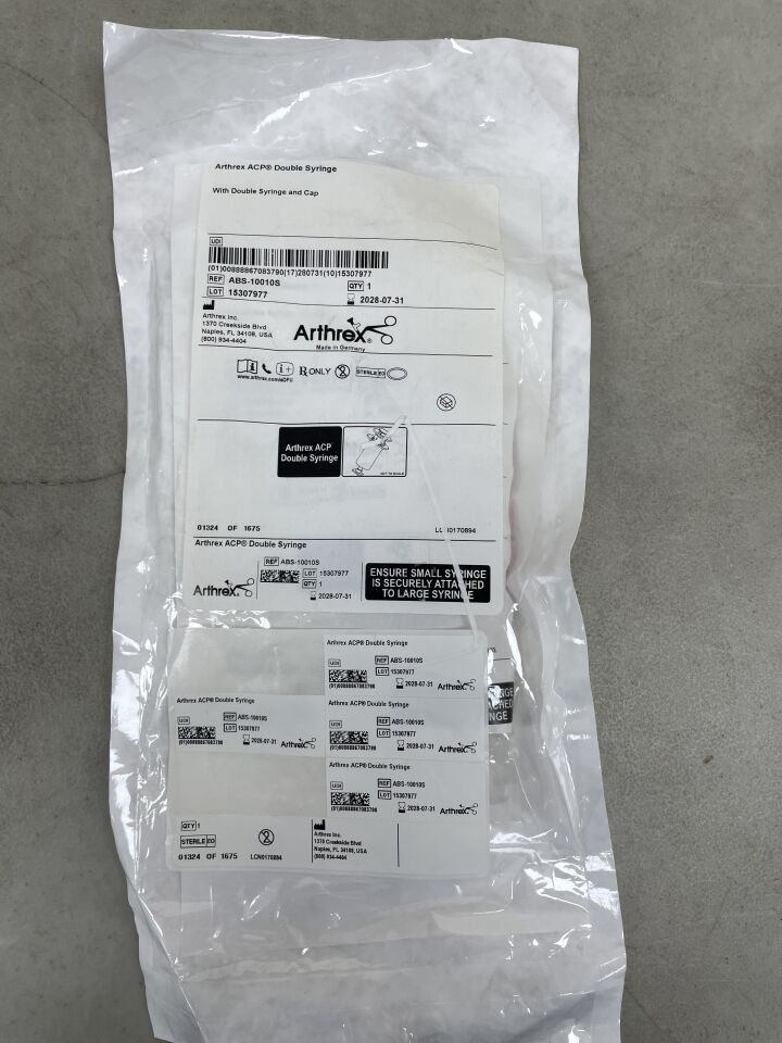 ABS-10010S - ARTHREX - ACP Double Syringe with Cap, (EA) - ( Expiry Date: 2028-07-31 )