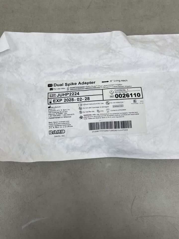 26110 - BARD - Dual Spike Adaptor, 8 in, (EA) - ( Expiry Date: 2028-02-28 )