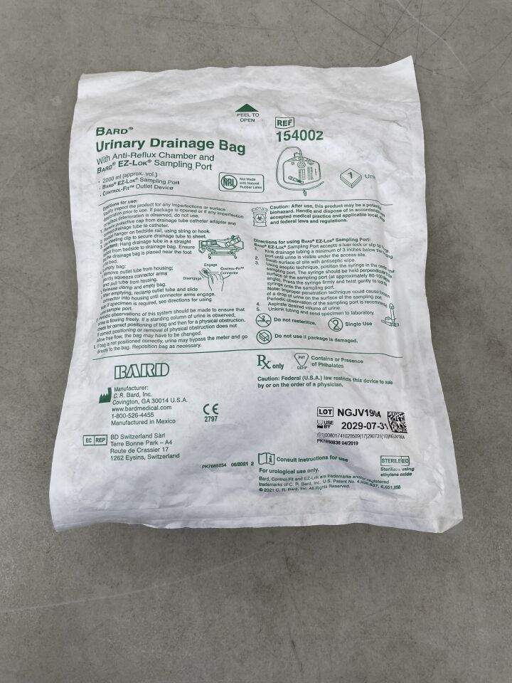 154002 - BARD - Urinary Drainage Bag w/Anti-Reflux Dome, 2000ml, (EA) - ( Expiry Date: 2029-07-31 )