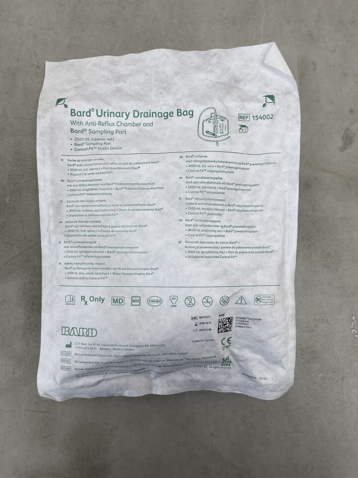 154002 - BARD - Urinary Drainage Bag w/Anti-Reflux Dome, 2000ml, (EA) - ( Expiry Date: 2029-10-31 )