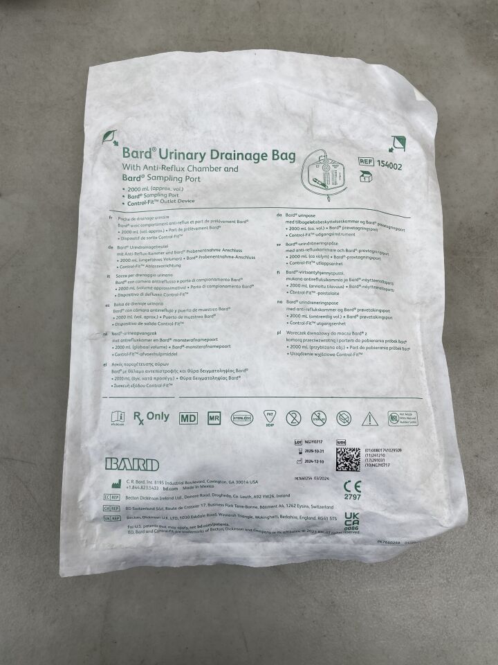 154002 - BARD - Urinary Drainage Bag w/Anti-Reflux Dome, 2000ml, (EA) - ( Expiry Date: 2029-10-31 )