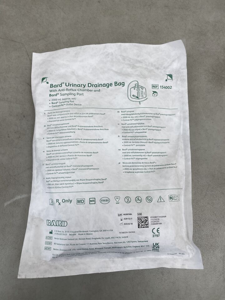 154002 - BARD - Urinary Drainage Bag w/Anti-Reflux Dome, 2000ml, (EA) - ( Expiry Date: 2029-12-31 )