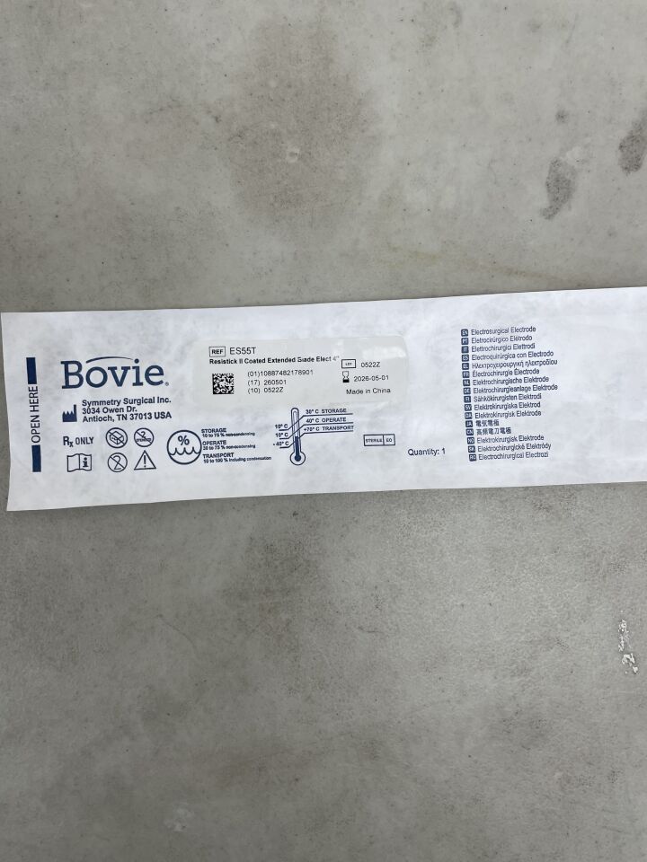 ES55T - BOVIE - resistick ii coated extended blade electrode 4'' (10.16cm), (EA) - ( Expiry Date: 2026-05-01 )
