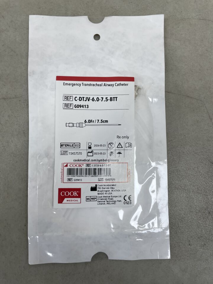 G09413 - COOK - Emergency Transtracheal Airway Catheter 6F x 7.5cm, (EA) - ( Expiry Date: 2026-05-23 )