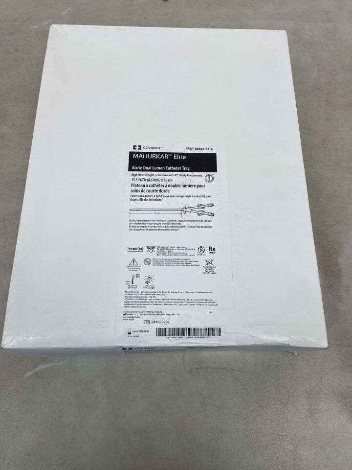 8888211416 - COVIDIEN - Mahurkar Elite High-Flow Dual Lumen Catheter with Straight Extensions, 13.5 Fr x 16 cm, Pass Tray , ( BX/1 ) - ( Expiry Date : 2026-06-30 )
