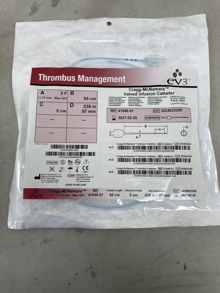 41046-01 - EV3 - Cragg-McNamara Valved Infusion Catheter 5F x 65cm x 5cm, (EA) - ( Expiry Date: 2027-02-25 )