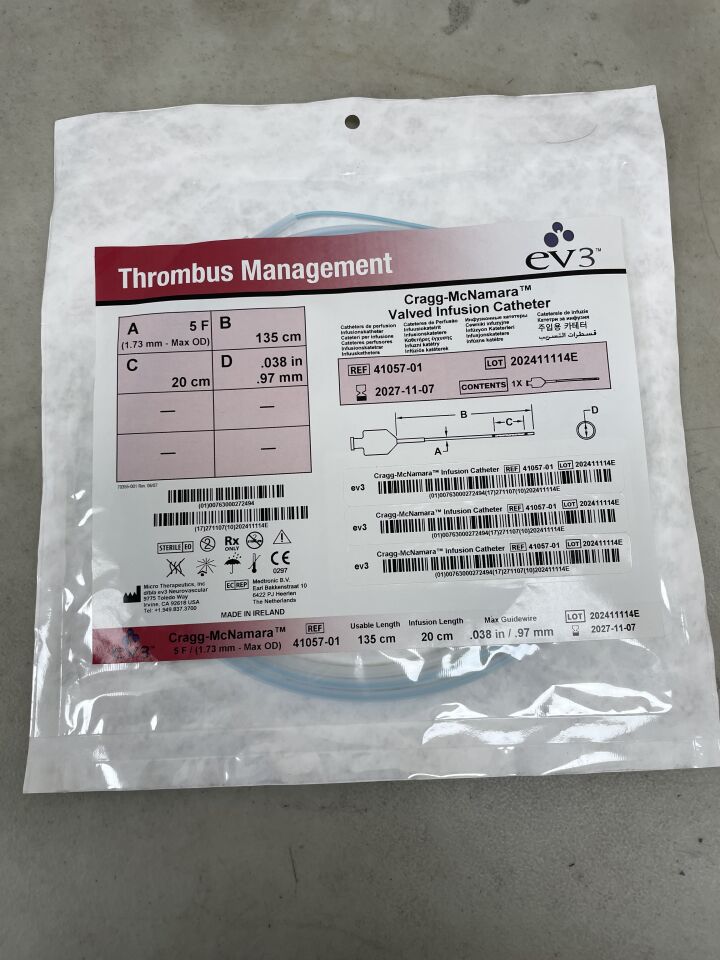41057-01 - EV3 - Cragg-McNamara Valved Infusion Catheter, 5F x 135cm x 20cm x .038", (EA) - ( Expiry Date: 2027-11-07 )