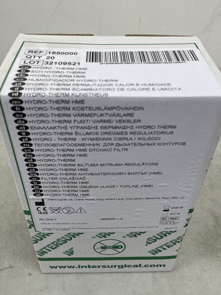 1850000 - INTERSURGICAL - Hydro-Therm Heat & Moisture Exchangers, Small, (BX/20) - ( Expiry Date: 2026-05-31 )