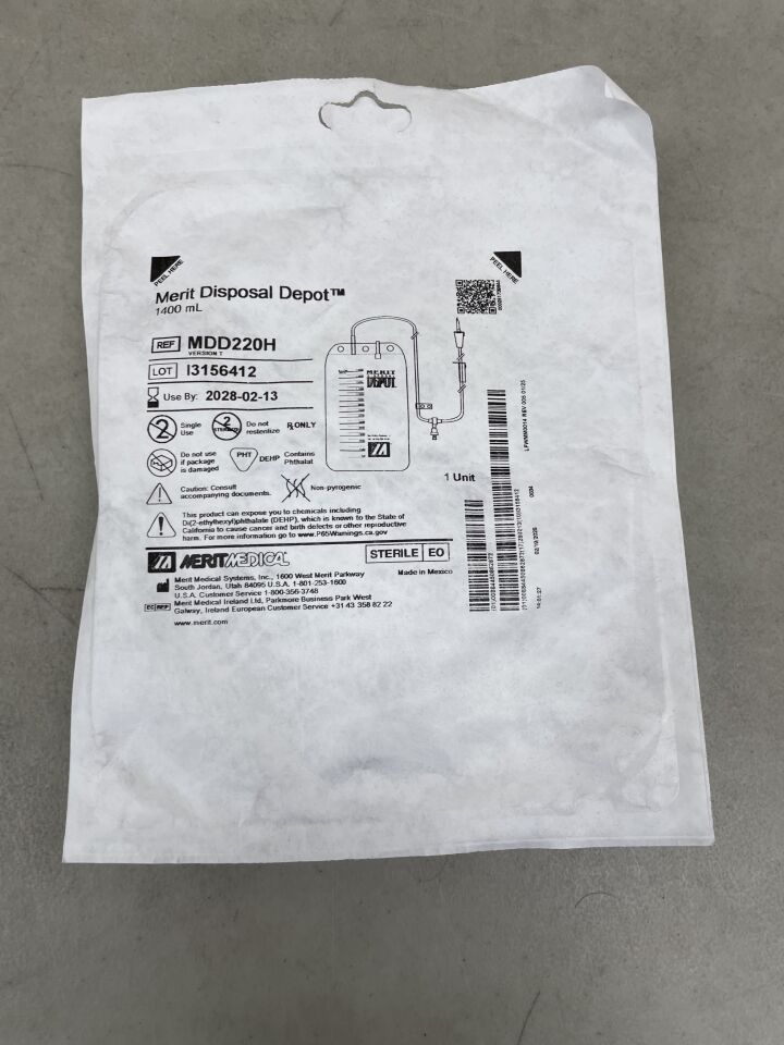 MDD220H - MERIT MEDICAL - Disposal Depot Waste Bag 1400ml w/Reflux Valve, (EA) - ( Expiry Date: 2028-02-13 )