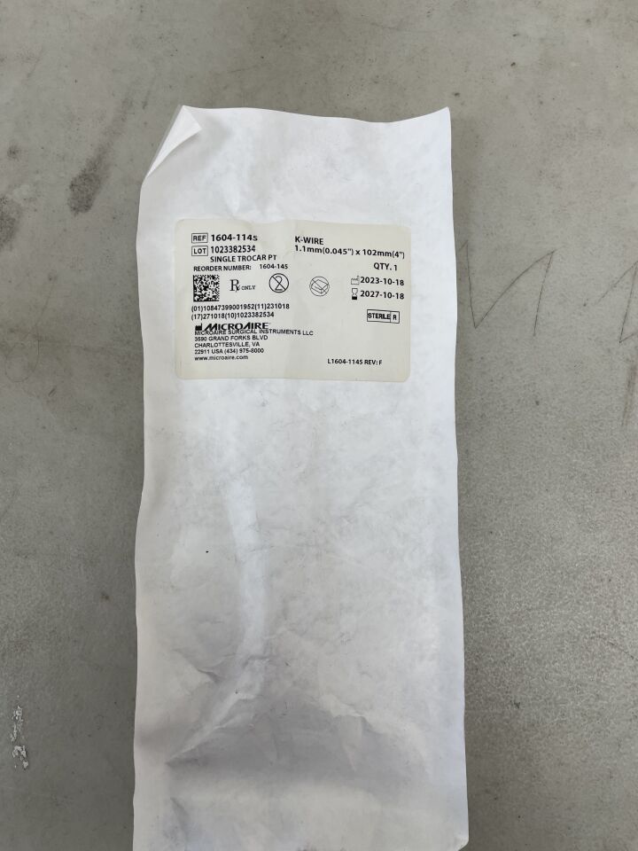 1604-1145 - MICRO-AIRE - K-Wire Single Trocar Point, 0.045 X 4 Inch, () - ( Expiry Date: 2027-10-18 )