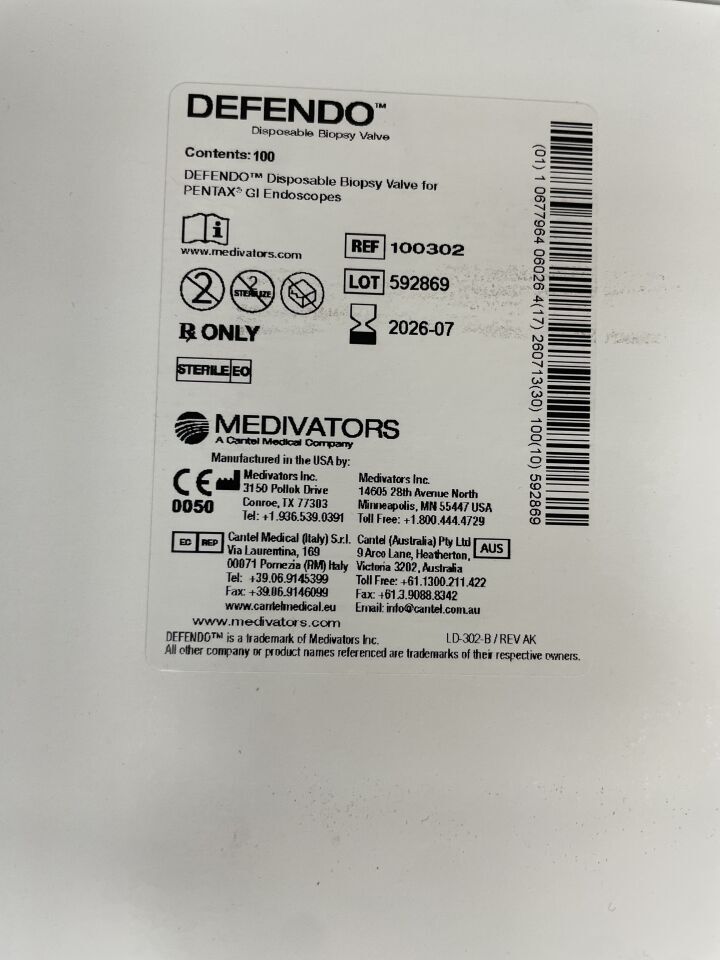 100302 - MEDIVATORS - Defendo Biopsy Valve for PENTAX GI ENDOSCOPE, (BX/100) - ( Expiry Date: 2026-07-13 )