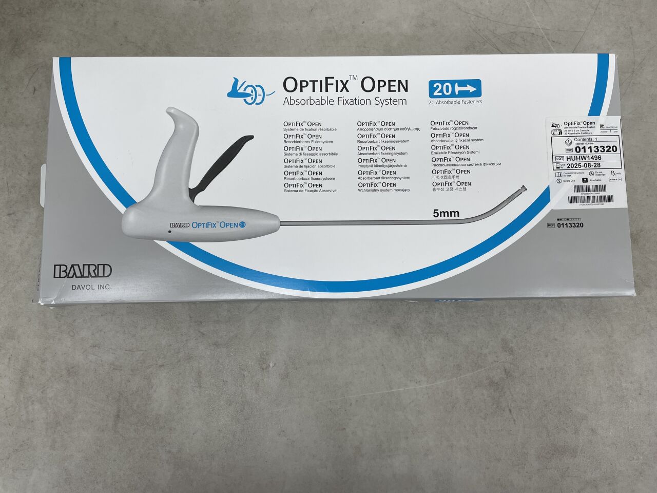 0113320 - BARD - OptiFix Open Absorbable Fixation System, 20 Fasteners, () - ( Expiry Date: 2025-08-28 )