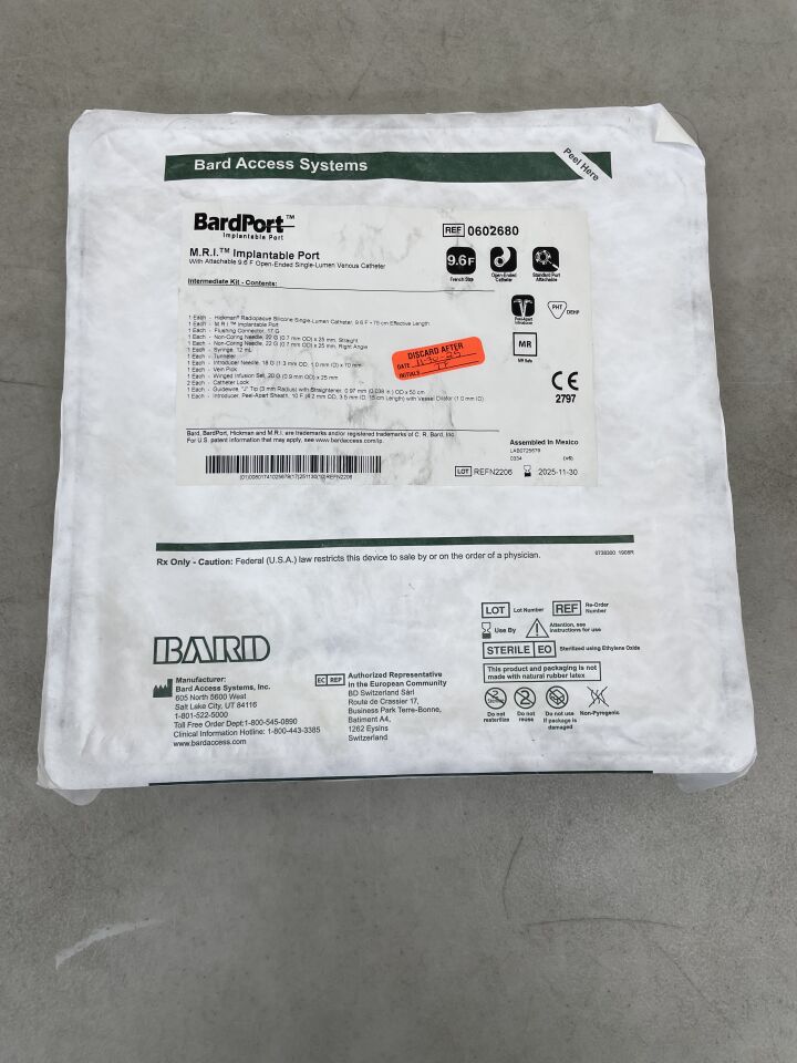 602680 - BARD - MRI Implantable Port with 9.6F Open-Ended Single-Lumen Venous Catheter, (EA) - ( Expiry Date: 2025-11-30 )