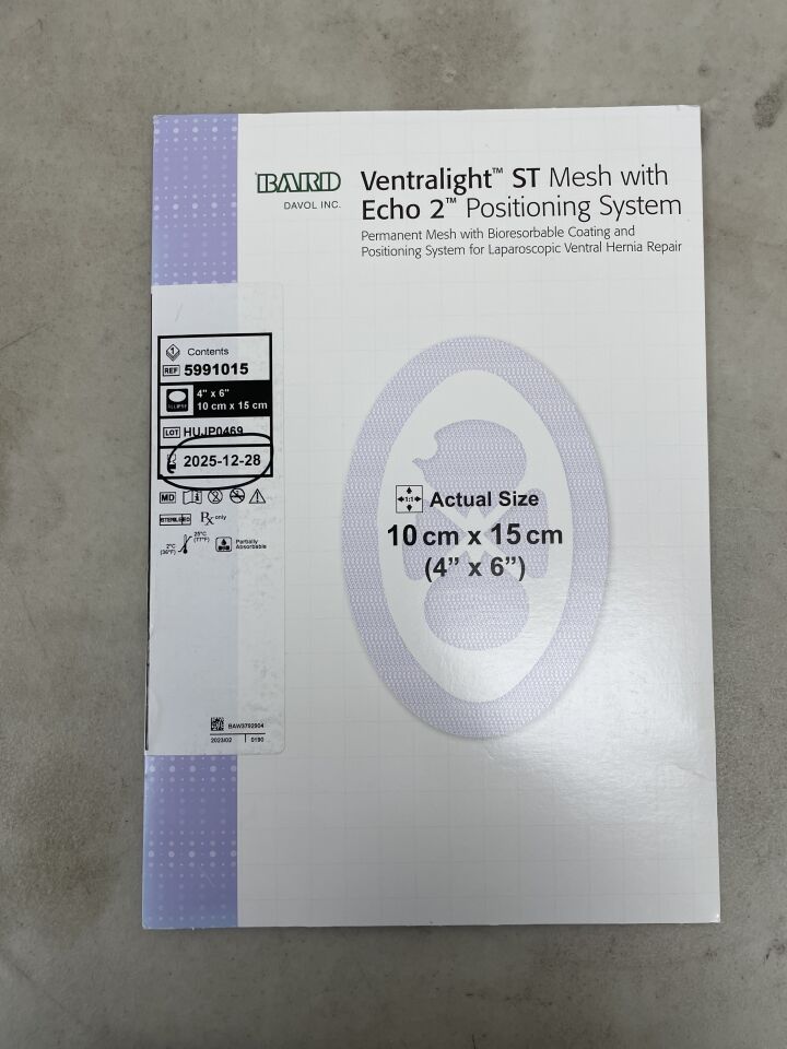 5991015 - BARD - ventralight st partially absorbable mesh with echo 2 positioning system, ellipse, 4 x 6 in., (BX/1) - ( Expiry Date: 2025-12-28 )