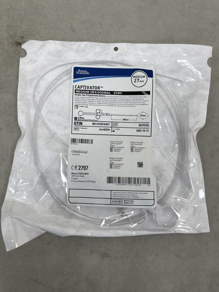 6234 - BOSTON SCIENTIFIC - Captivator Single-Use Polypectomy Snare - Medium Hexagonal/Stiff - 27mm x 240cm, (EA) - ( Expiry Date: 2025-10-17 )