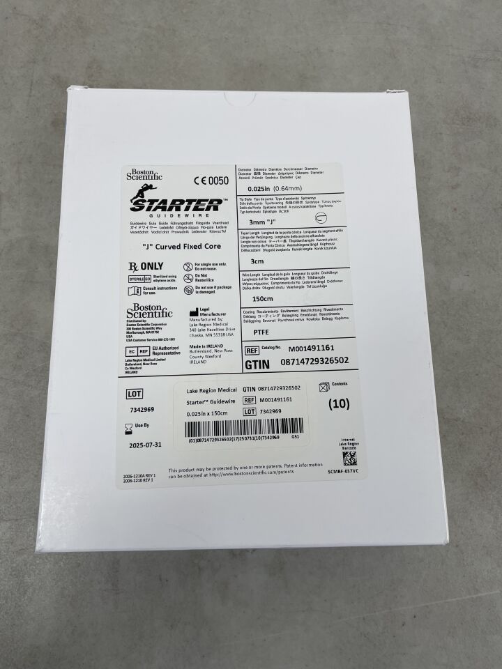 49116 - BOSTON SCIENTIFIC - STARTER Guidewire - J Curved Fixed Core - .025" x 150cm, (BX/10) - ( Expiry Date: 2025-07-31 )