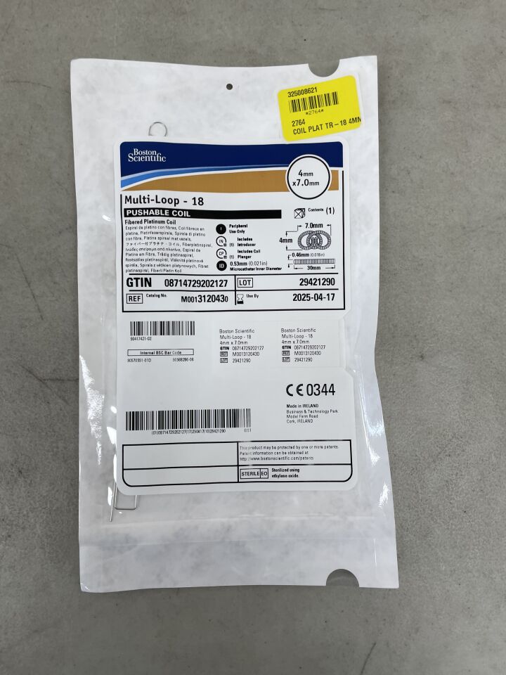312043 - BOSTON SCIENTIFIC - Multi-Loop-18 Pushable Fibered Platinum Coil - 4mm x 7.0mm, (EA) - ( Expiry Date: 2025-04-17 )