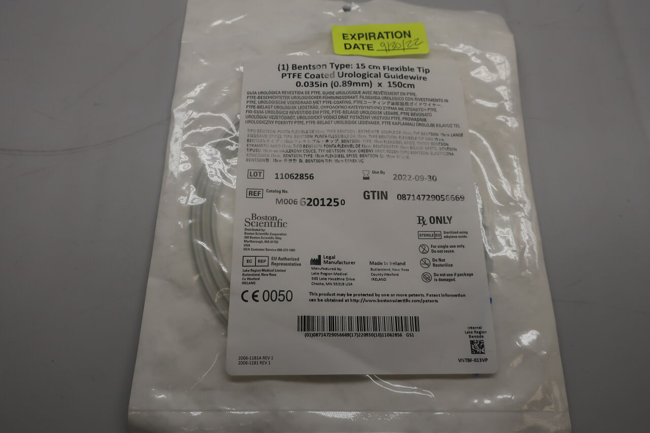 620125 - BOSTON SCIENTIFIC - PTFE Coated Urological Guidewire - 15cm Flexible Tip/Bentson-Type - .035" x 150cm
, () - ( Expiry Date: 2025-07-31 )