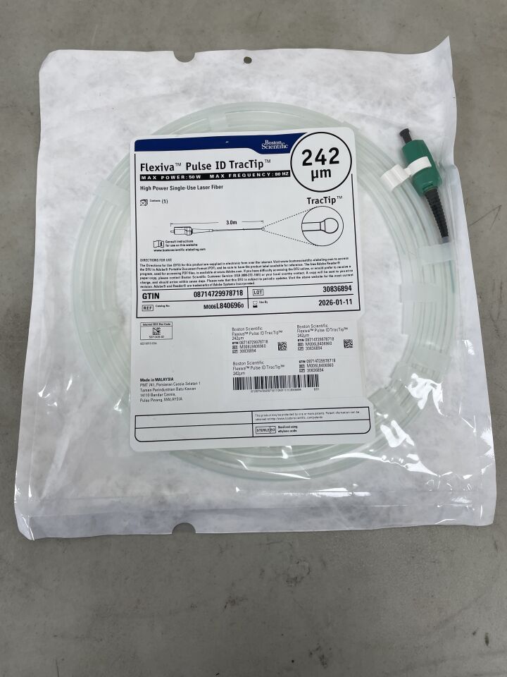 L840696 - BOSTON SCIENTIFIC - Flexiva Pulse ID TracTip High Power Single-Use Laser Fiber - 50W x 80HZ - 3.0m x 242µm, (EA) - ( Expiry Date: 2026-01-11 )