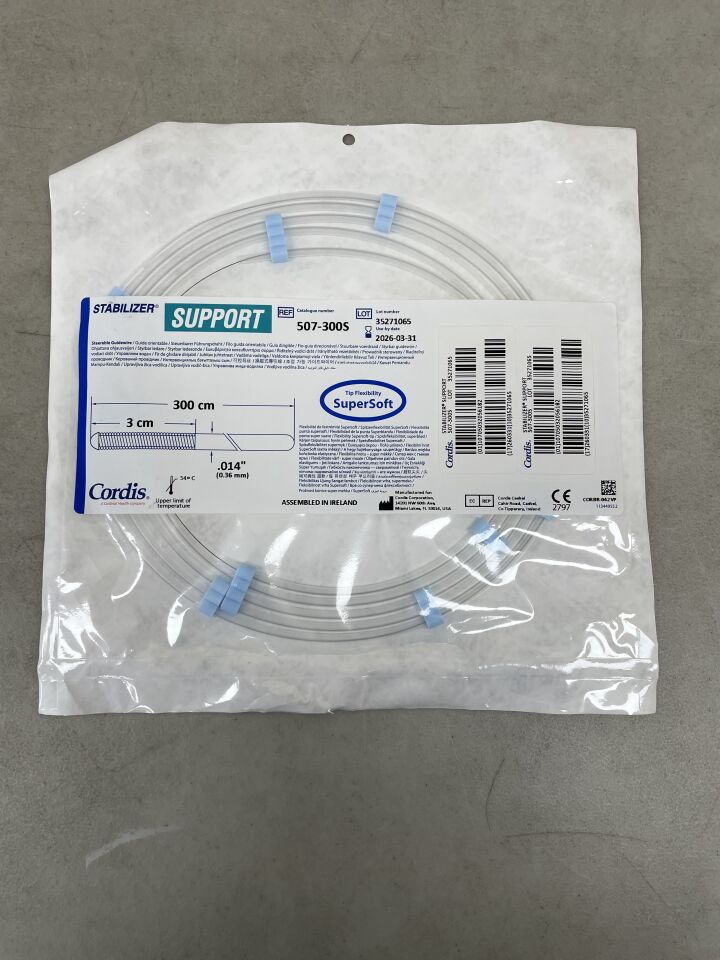 507-300S - CORDIS - STABILIZER SUPPORT Steerable Guidewire - SuperSoft Straight - .014" x 300cm x 3cm, (EA) - ( Expiry Date: 2026-03-31 )