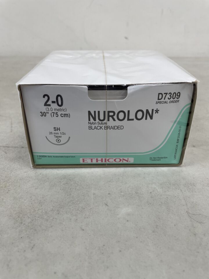 D7309 - ETHICON - Nurolon Non-Absorbable Black Braided, Size 2-0, 30 in. Length , ( BX/36 ) - ( Expiry Date : 2026-05-31 )