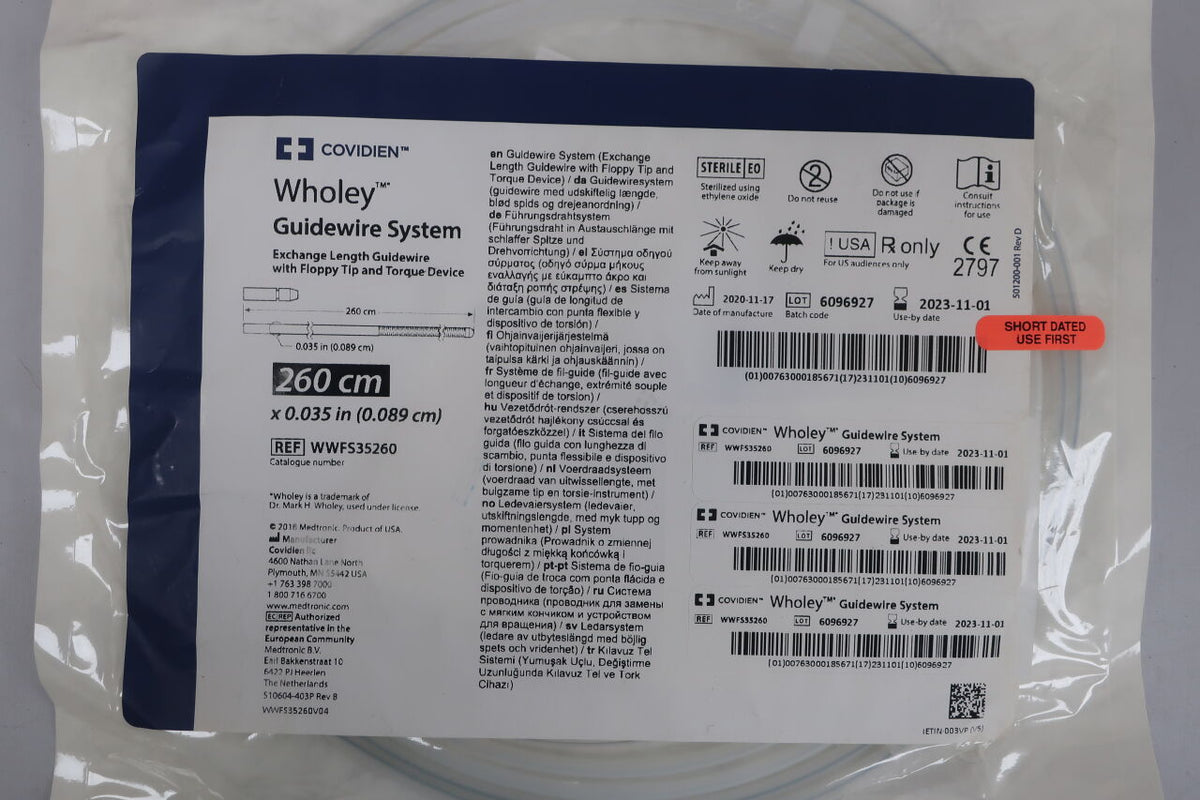 WWFS35260 - COVIDIEN - Wholey Guidewire System, Floppy 0.035" x 260cm, Straight, (EA)