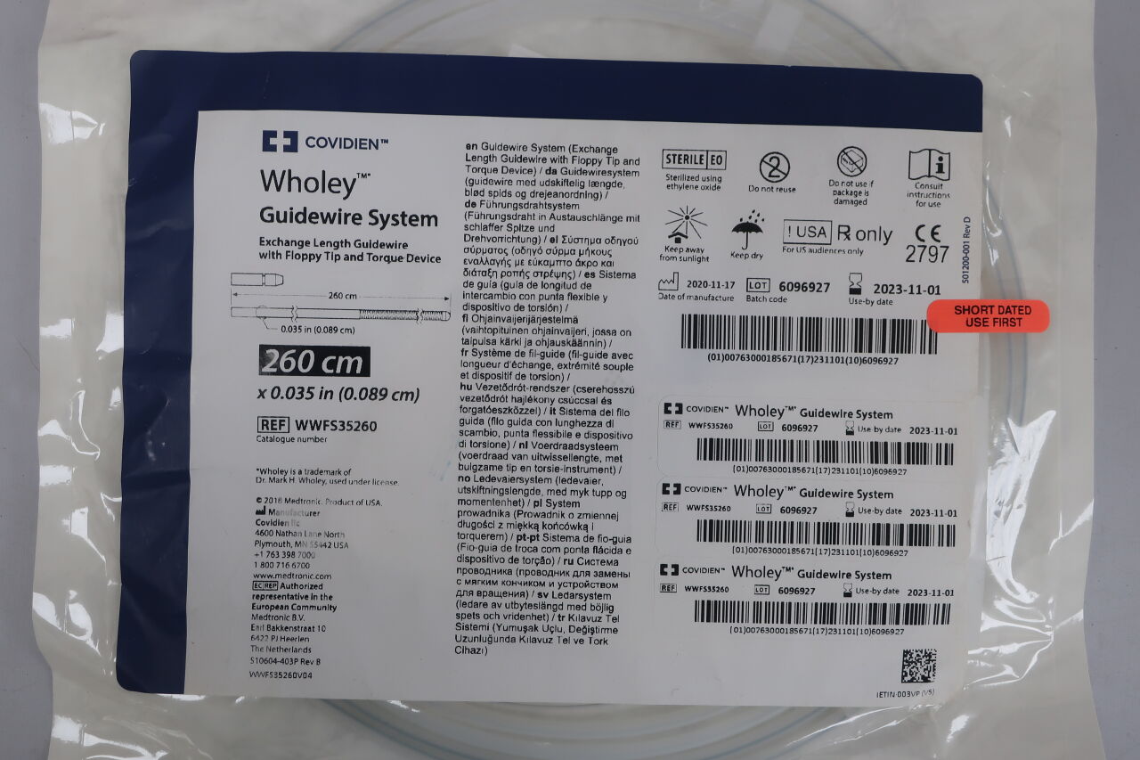 WWFS35260 - COVIDIEN - Wholey Guidewire System, Floppy 0.035" x 260cm, Straight, (EA) - ( Expiry Date: 2025-10-01 )