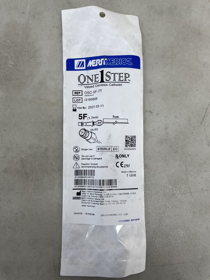 OSC-5F-7T - MERIT MEDICAL - One1Step Valved Centesis Catheter, Straight, Slip Fit, 5F x 7cm, (EA) - ( Expiry Date: 2027-03-11 )