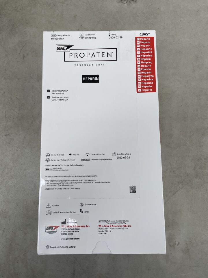 HT060040A - GORE - Propaten Thin-Walled Removable Ringed Vascular Graft, 6 mm ID, (BX/1) - ( Expiry Date: 2026-02-26 )