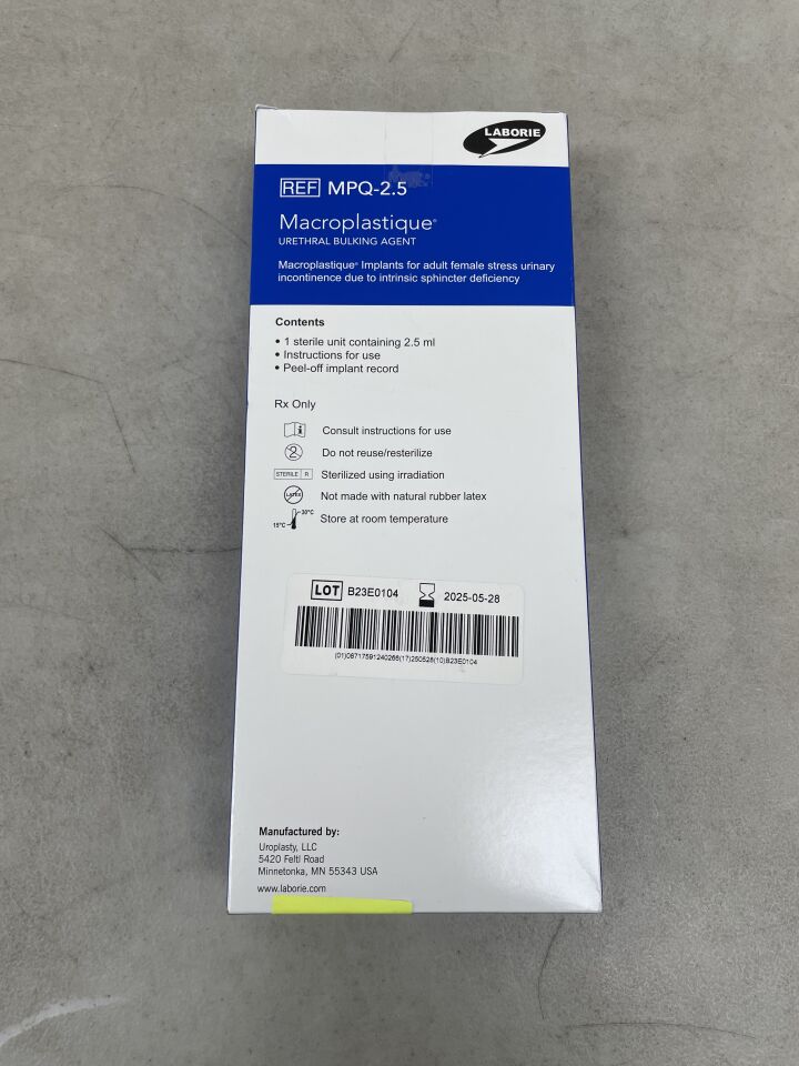 MPQ-2.5 - LABORIE - Cogentix Macroplastique Urethral Bulking Agent 2.5ml, (BX/1) - ( Expiry Date: 2025-05-28 )