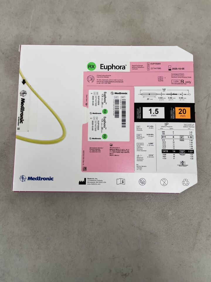 EUP1520X - MEDTRONIC - Euphora RX Semicompliant Balloon Dilatation Catheter - 1.5mm x 20mm, (BX/1) - ( Expiry Date: 2025-10-05 )