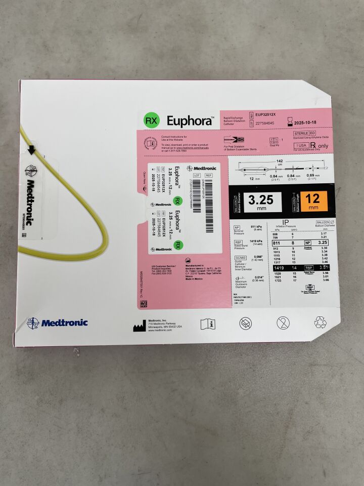 EUP32512X - MEDTRONIC - Euphora RX Semicompliant Balloon Dilatation Catheter - 3.25mm x 12mm, (BX/1) - ( Expiry Date: 2025-10-18 )