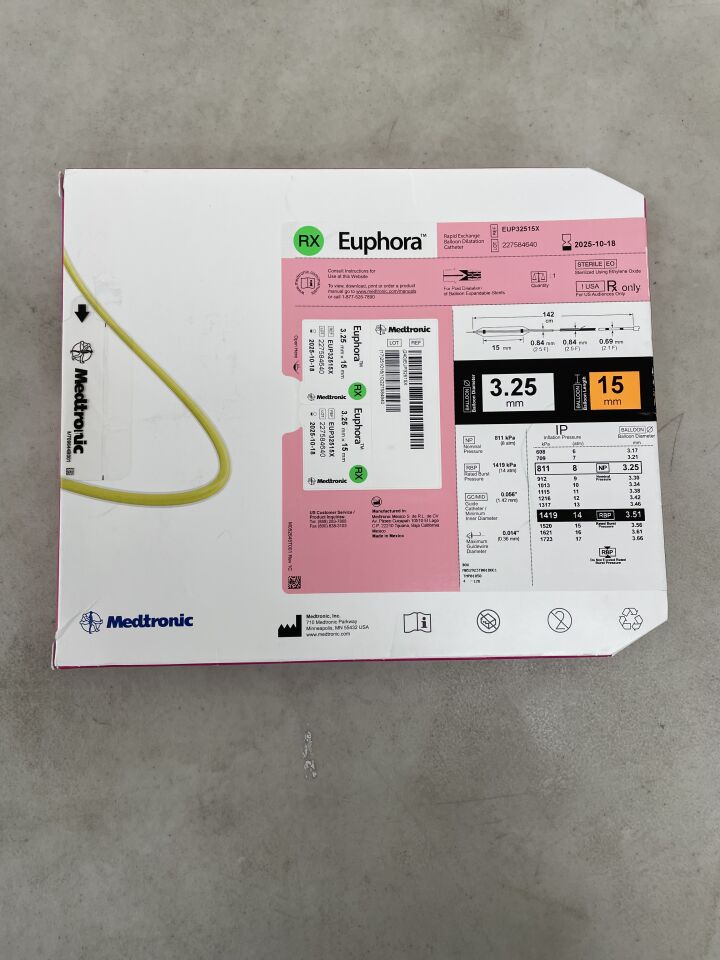 EUP32515X - MEDTRONIC - Euphora RX Semicompliant Balloon Dilatation Catheter - 3.25mm x 15mm, (BX/1) - ( Expiry Date: 2025-10-18 )