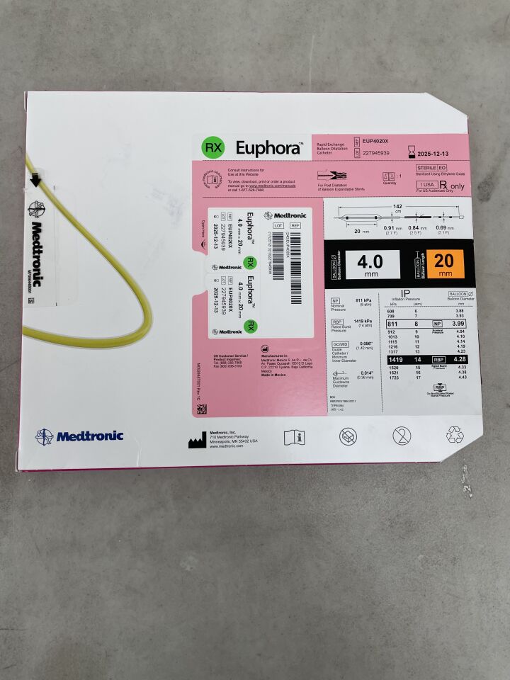 EUP4020X - MEDTRONIC - Euphora RX Semicompliant Balloon Dilatation Catheter - 4.0mm x 20mm, (BX/1) - ( Expiry Date: 2025-12-13 )