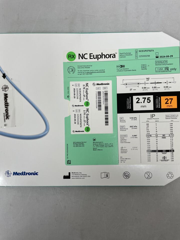 NCEUP27527X - MEDTRONIC - NC Euphora RX Noncompliant Balloon Dilatation Catheter - 2.75mm x 27mm, (BX/1) - ( Expiry Date: 2025-06-14 )
