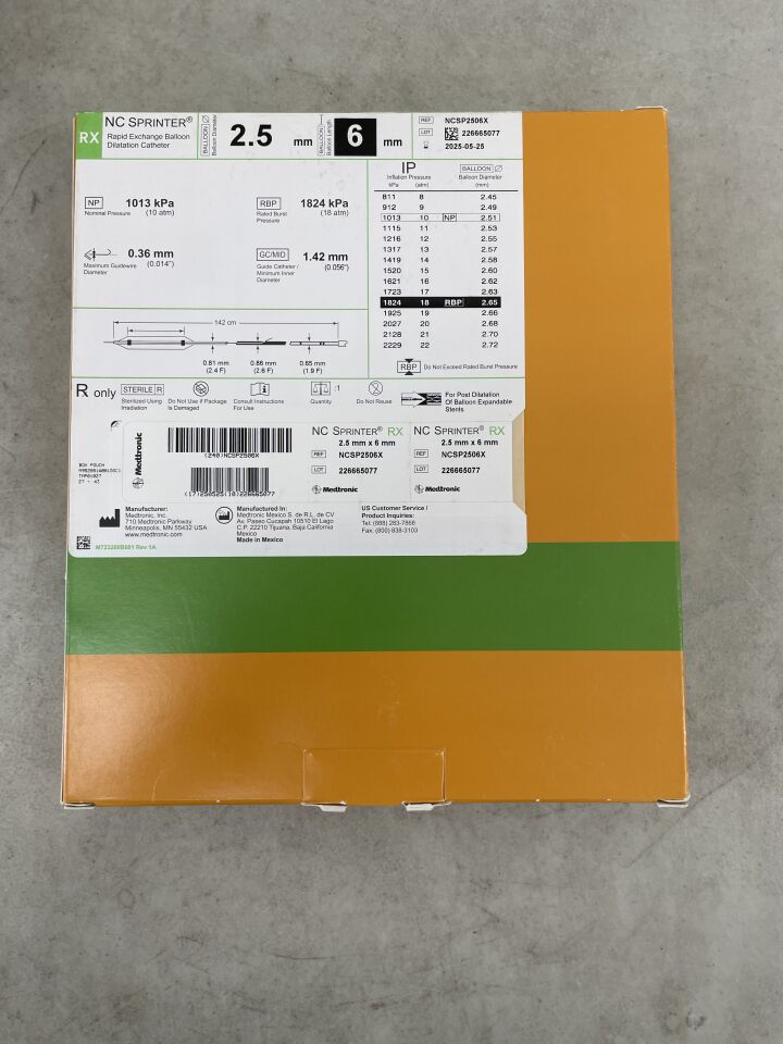 NCSP2506X - MEDTRONIC - NC Sprinter RX Balloon Dilatation Catheter: 2.5mm x 6mm, 142cm, (BX/1) - ( Expiry Date: 2025-05-25 )