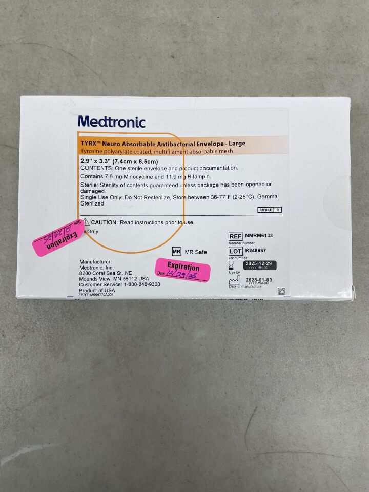 NMRM6133 - MEDTRONIC - TYRX Neuro Absorbable Antibacterial Envelope, Large 2.9" x 3.3", (BX/1) - ( Expiry Date: 2025-12-29 )