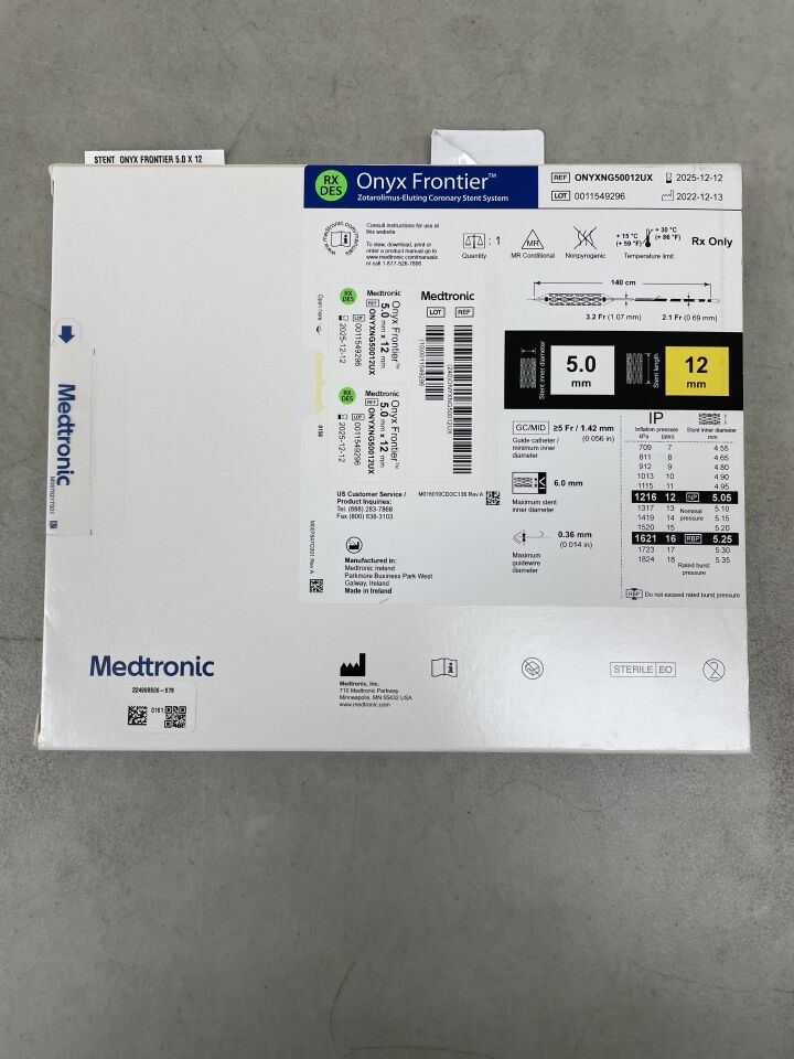 ONYXNG50012UX - MEDTRONIC - Onyx Frontier Zotarolimus-Eluting Coronary Stent System - RX - 5.0mm x 12mm, (BX/1) - ( Expiry Date: 2025-12-12 )