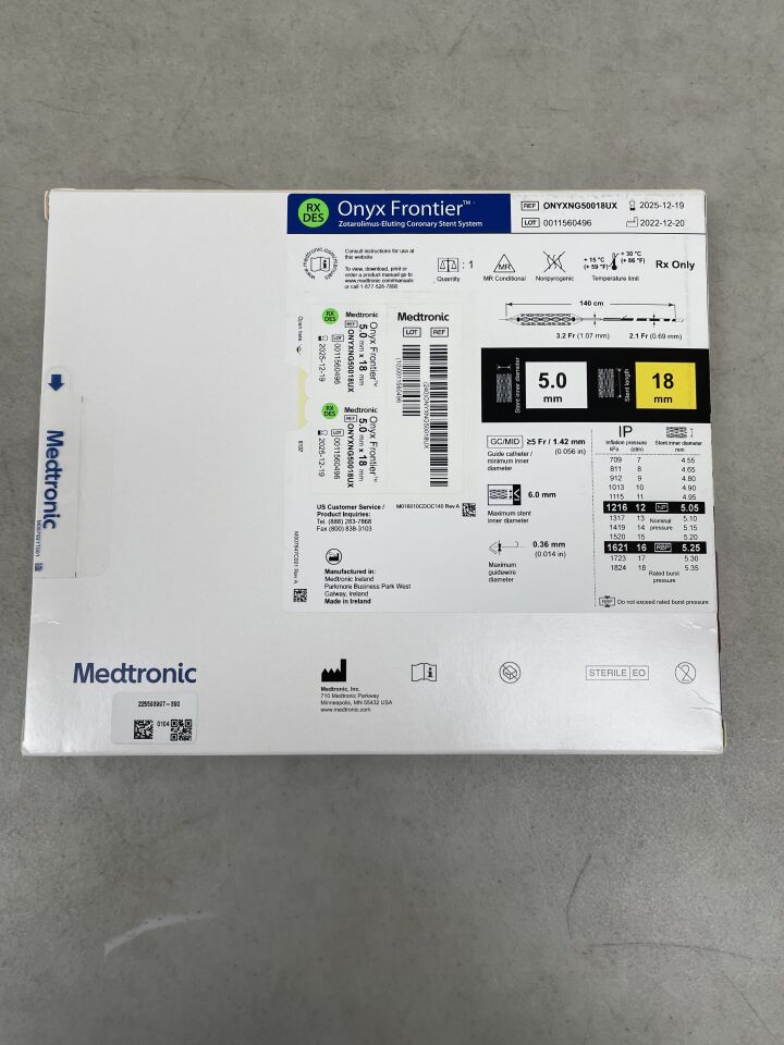 ONYXNG50018UX - MEDTRONIC - Onyx Frontier Zotarolimus-Eluting Coronary Stent System - RX - 5.0mm x 18mm, (BX/1) - ( Expiry Date: 2025-12-19 )