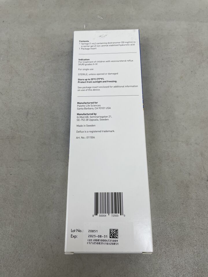 11504 - PALETTE LIFE SCIENCES - Deflux Injectable Gel, 1mL, (BX/1) - ( Expiry Date: 2025-04-30 )