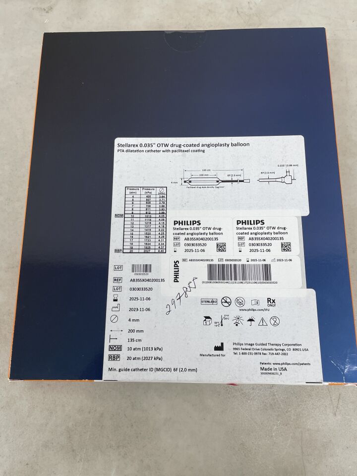 AB35SX040200135 - PHILIPS - Stellarex .035" OTW Drug-Coated Angioplasty Balloon - 4mm x 200mm x 135cm, (BX/1) - ( Expiry Date: 2025-11-06 )