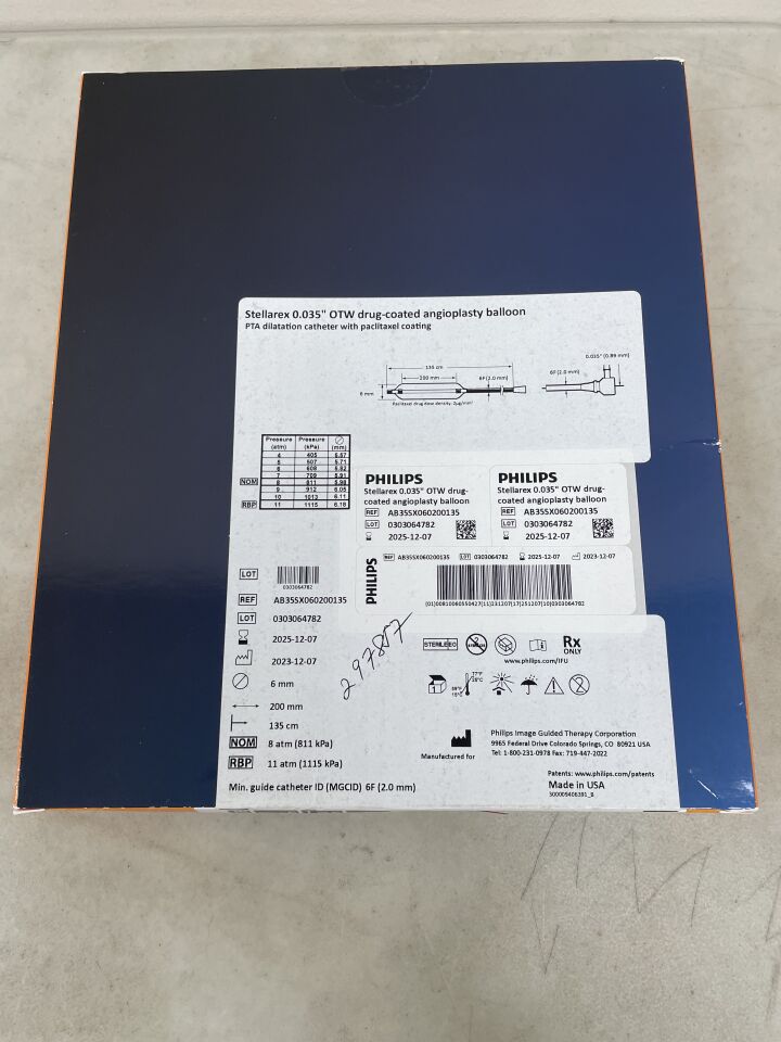 AB35SX060200135 - PHILIPS - Stellarex .035" OTW Drug-Coated Angioplasty Balloon - 6mm x 200mm x 135cm, (BX/1) - ( Expiry Date: 2025-12-07 )