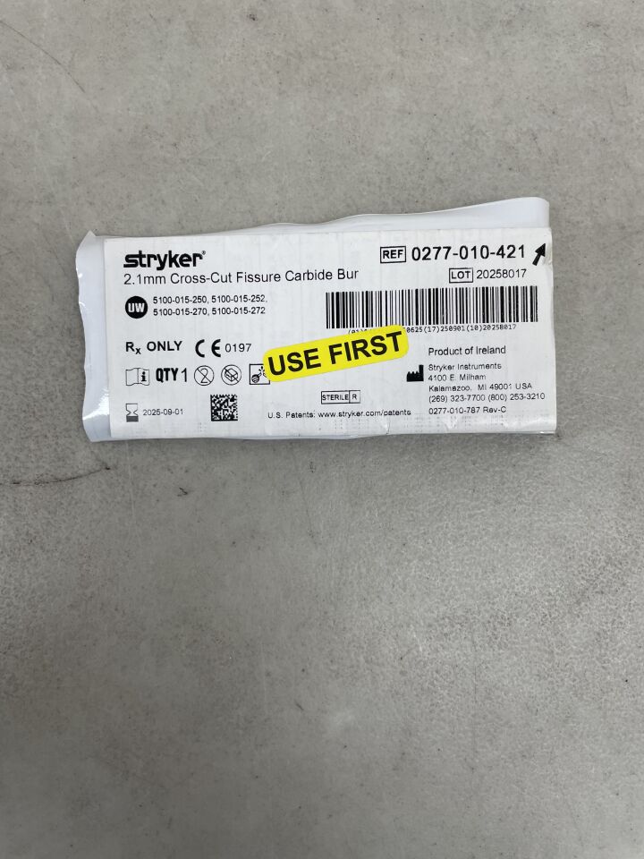 0277-010-421 - STRYKER - 2.1mm Cross-Cut Fissure Carbide Bur, (EA) - ( Expiry Date: 2025-09-01 )