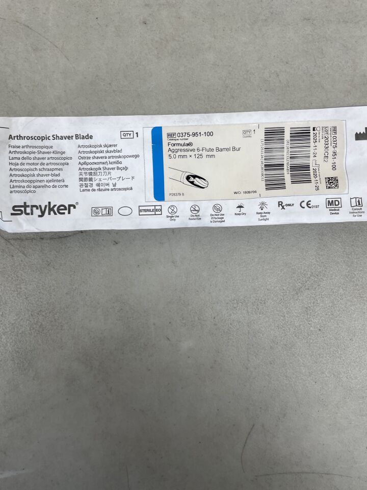 0375-951-100 - STRYKER - Formula 5.0mm Barrel Bur 6-Flute, (EA) - ( Expiry Date: 2025-11-24 )