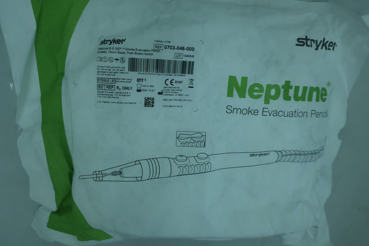 0703-046-000 - STRYKER - Neptune E-SEP Smoke Evacuation Pencil, Coated, 70mm Blade, Push Button Switch, (EA) - ( Expiry Date: 2025-11-14 )
