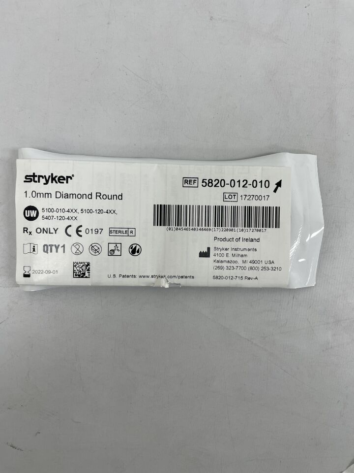 5820-012-010 - STRYKER - 1.0mm Fine Diamond, Cranial bur, (EA) - ( Expiry Date: 2025-09-01 )