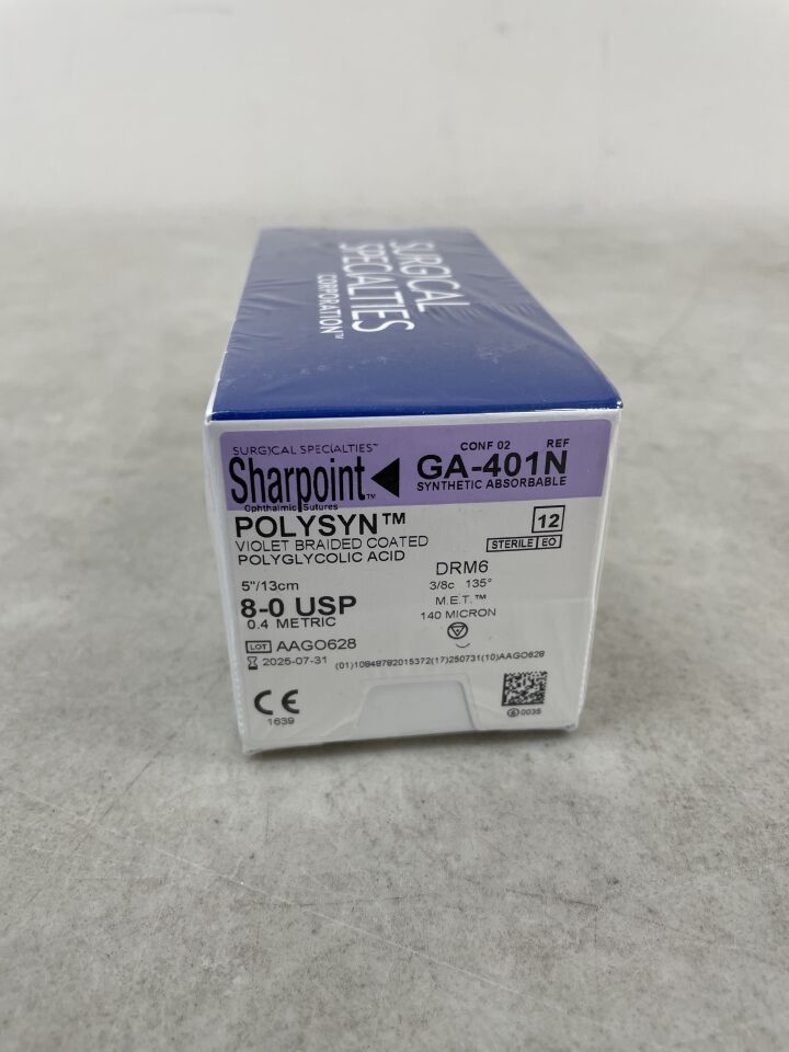 GA-401N - SURGICAL SPECIALTIES - PolySyn (Polyglycolic Acid) Sutures, Size - 8-0, M.E.T. Point Needles, (BX/12) - ( Expiry Date: 2025-07-31 )
