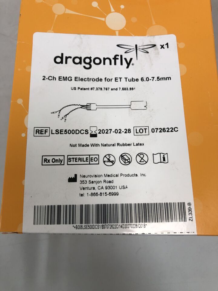 LSE500DCS - NEUROVISION - Two Channel Laryngeal Recording Electrode for ET Tube, ID 6.0-7.5mm , ( BX/1 ) - ( Expiry Date : 2027-02-28 )