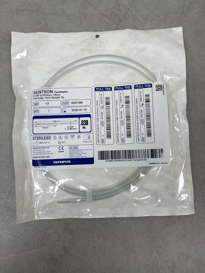 12BX - OLYMPUS - Bentson PTFE Guidewire 0.038" x 150cm Soft Body, 15cm Straight Tip, (EA) - ( Expiry Date: 2026-07-10 )